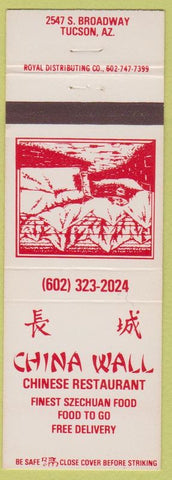 Matchbook Cover - China Wall Chinese Restaurant Tucson AZ