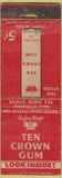 Matchbook Cover - Ten Crown Gum Knoxville TN Rufus King WORN
