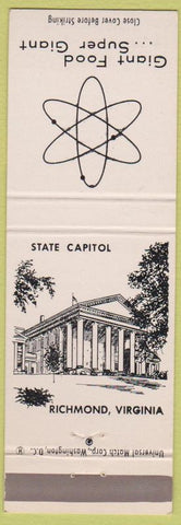 Matchbook Cover - Giant Food Grocery Store Richmond VA State Capitol