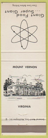 Matchbook Cover - Giant Food Grocery Store Mount Vernon VA