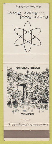 Matchbook Cover - Giant Food Grocery Store Natural Bridge VA