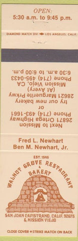 Matchbook Cover - Walnut Grover Restaurant Bakery San Juan Capistrano CA