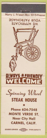 Matchbook Cover - Spinning Wheel Steak House Carmel CA
