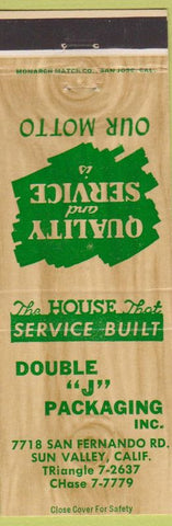 Matchbook Cover - Double J Packaging Sun Valley CA