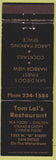 Matchbook Cover - Tom Lai's Restaurant San Diego CA