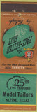 Matchbook Cover - Pace Setter Suits Model Tailors Alpine TX