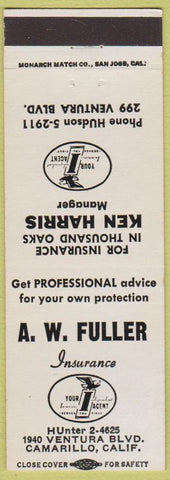 Matchbook Cover - AF Fuller Insurance Thousand Oaks Camarillo CA