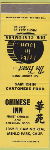 Matchbook Cover - Chinese Inn Menlo Park CA yellow