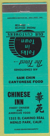 Matchbook Cover - Chinese Inn Menlo Park CA teal
