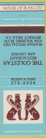 Matchbook Cover - The Golestan Restaurant Beverly Hills CA Iranian