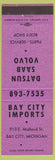 Matchbook Cover - Bay City Imports MI Datsun Saab Volvo purple
