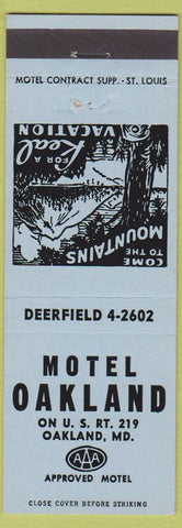 Matchbook Cover - Motel Oakland Oakland MD