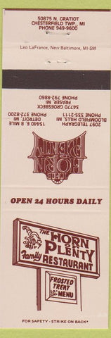Matchbook Cover - Horn Of Plenty Restaurant Chesterfield Township MI