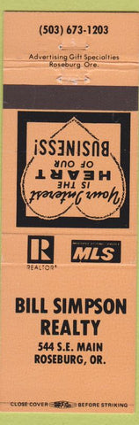 Matchbook Cover - Bill Simpson Realty Roseburg OR
