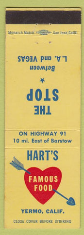 Matchbook Cover - Hart's Famous Food Yermo CA restaurant
