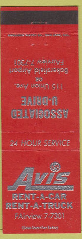 Matchbook Cover - Avis Rental Cars Bakersfield CA