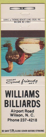 Matchbook Cover - Williams Billiards Wilson NC