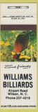 Matchbook Cover - Williams Billiards Wilson NC