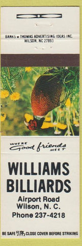 Matchbook Cover - Williams Billiards Wilson NC