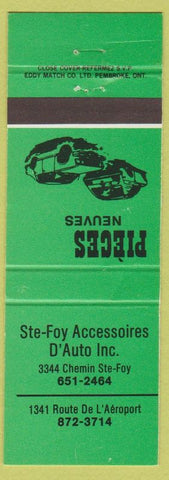 Matchbook Cover - Pieces Neuves Car Accessories Quebec QC green