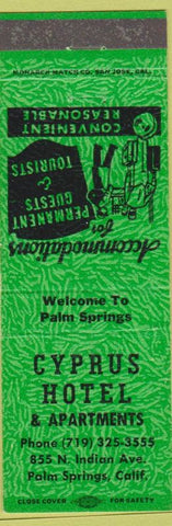 Matchbook Cover - Cyprus Hotel Palm Springs CA green