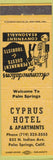Matchbook Cover - Cyprus Hotel Palm Springs CA peach