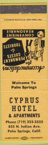Matchbook Cover - Cyprus Hotel Palm Springs CA peach