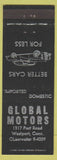 Matchbook Cover - Global Motors Car Sales Westport CT
