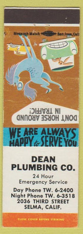 Matchbook Cover - Dean Plumbing Co Selma CA