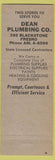 Matchbook Cover - Dean Plumbing Co Selma CA