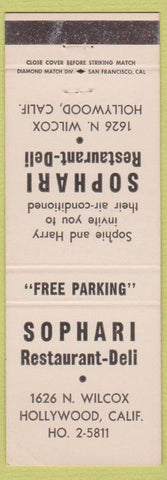 Matchbook Cover - Sophari Restaurant Deli Holywood CA