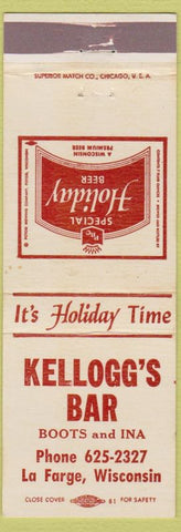 Matchbook Cover - Holiday Beer Kellog's Bar La Farge WI