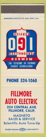 Matchbook Cover - Fillmore Auto Electric CA