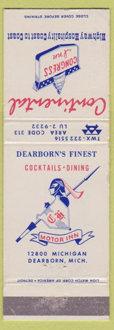 Matchbook Cover - Continental Congress Inn dearborn MI