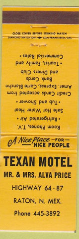 Matchbook Cover - Texan Motel Raton NM WEAR