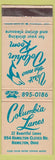 Matchbook Cover - Columbia Lanes bowling Hamilton OH dolphin WEAR