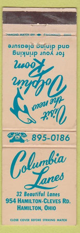 Matchbook Cover - Columbia Lanes bowling Hamilton OH dolphin WEAR