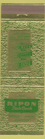 Matchbook Cover - Ripon State Bank WI Fairwater Brandon