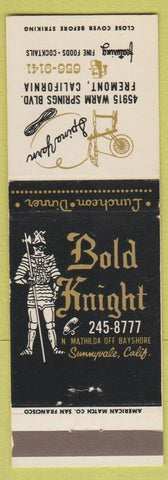 Matchbook Cover - Bold Knight Sunnyvale CA Spinning Yarn Fremont CA