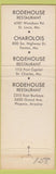 Matchbook Cover - Rodehouse Restaurant Lounge St Louis MO Fenton St Charles