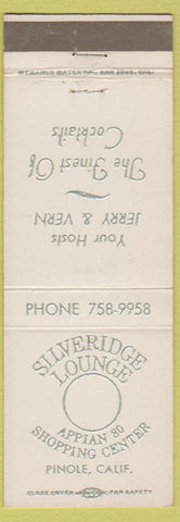 Matchbook Cover - Silveridge Lounge Pinole CA