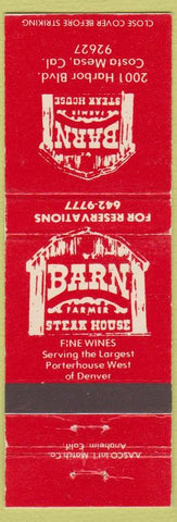 Matchbook Cover - Barn Farmer Steak House Costa Mesa CA