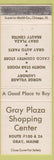 Matchbook Cover - Gray Plaza Shopping Center Gray ME