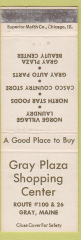 Matchbook Cover - Gray Plaza Shopping Center Gray ME
