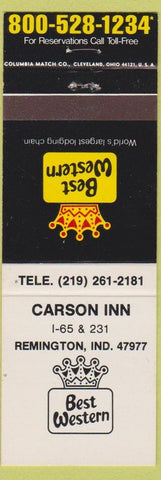 Matchbook Cover - Best Western Carson Inn Remington IN