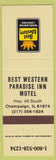 Matchbook Cover - Best Western Paradise Inn Motel Champaign IL