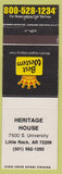 Matchbook Cover - Best Western Heritage House Little Rock aR