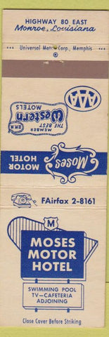 Matchbook Cover - Best Western Moses Motor Hotel Monroe LA