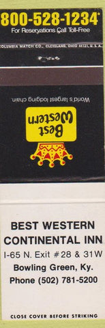 Matchbook Cover - Best Western Continental Inn Bowling Green KY