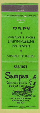Matchbook Cover - Sampan Cantonese Restaurant Chinese Anaheim CA